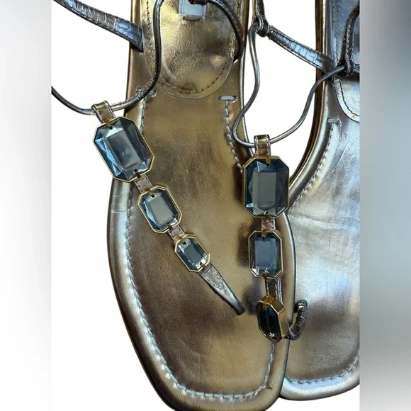 Prada Gold Leather Beaded Sandals - Picture 2 of 6